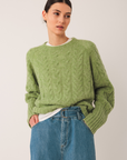 Indi & Cold Cable Knit Jumper in Matcha Green