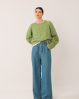 Indi & Cold Cable Knit Jumper in Matcha Green