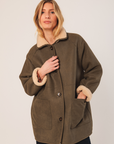 Indi & Cold Reversible Shearling Coat in Khaki