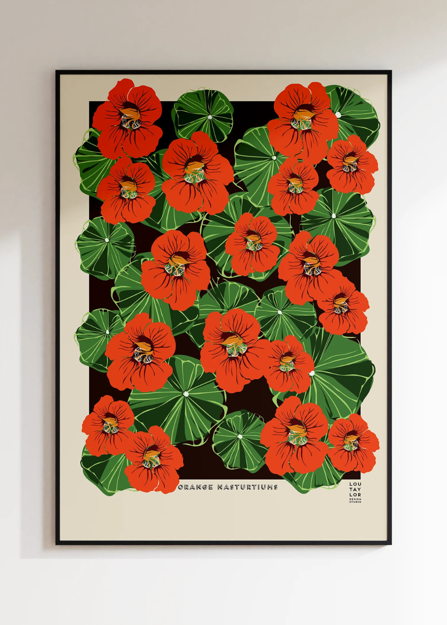 Orange Nasturtiums Print by Lou Taylor