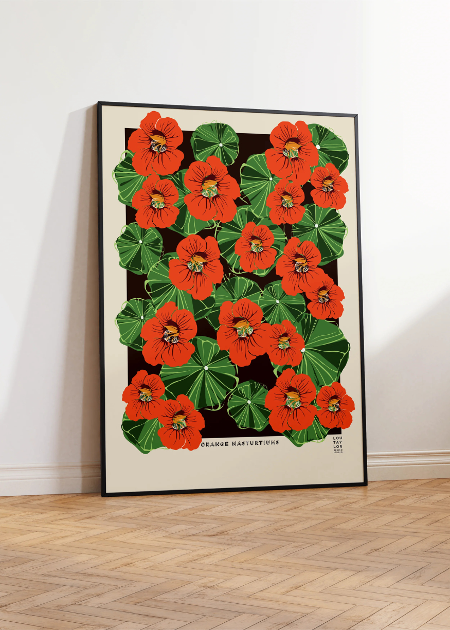 Orange Nasturtiums Print by Lou Taylor
