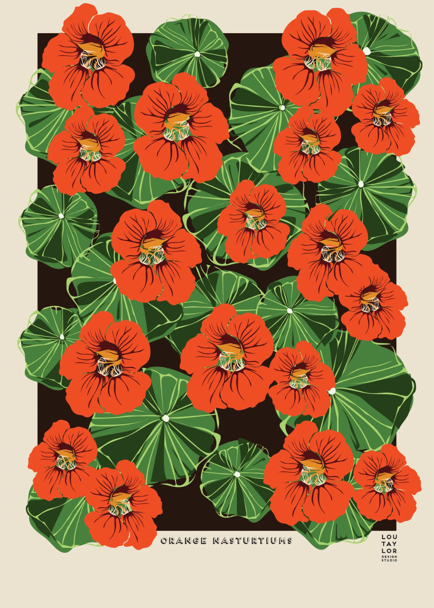 Orange Nasturtiums Print by Lou Taylor