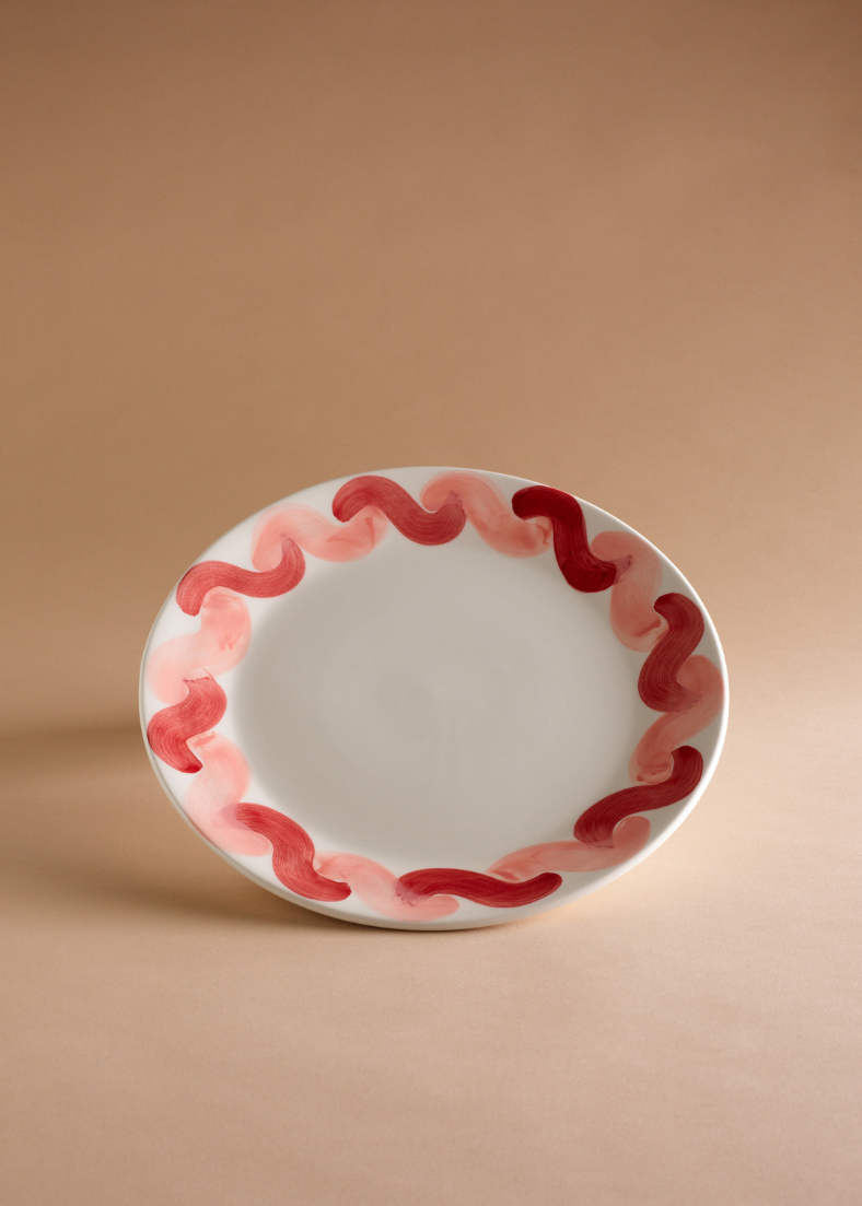 Pink and red painted serving plate