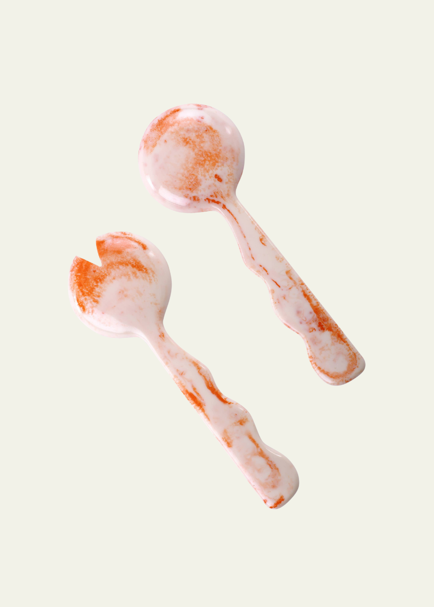Resin Salad Server Pair in Pink & Ivory