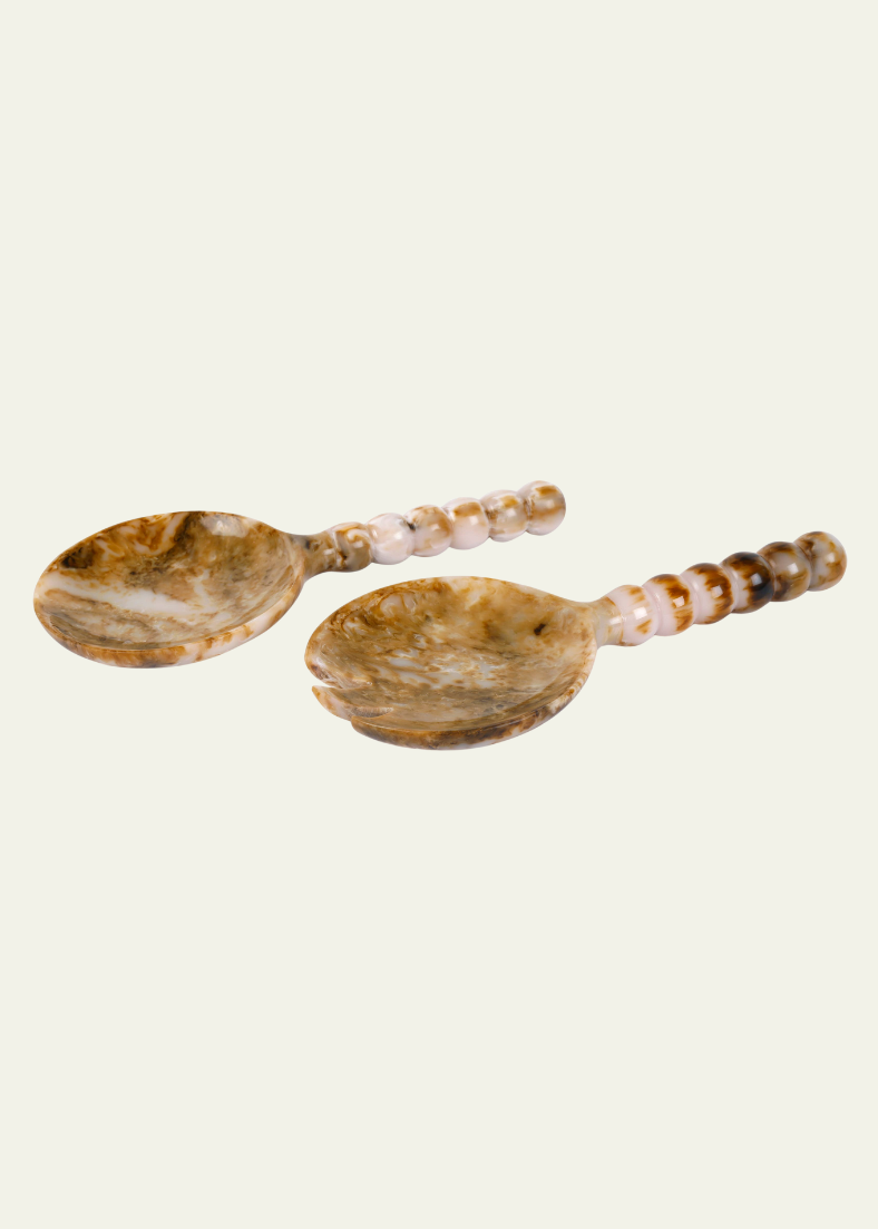 Resin Salad Server Pair in Tortoiseshell - Bobbin Handles