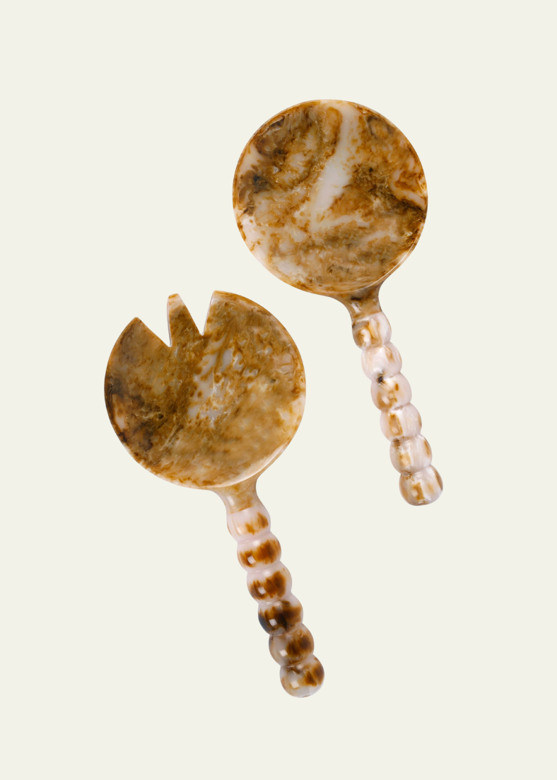 Resin Salad Server Pair in Tortoiseshell - Bobbin Handles