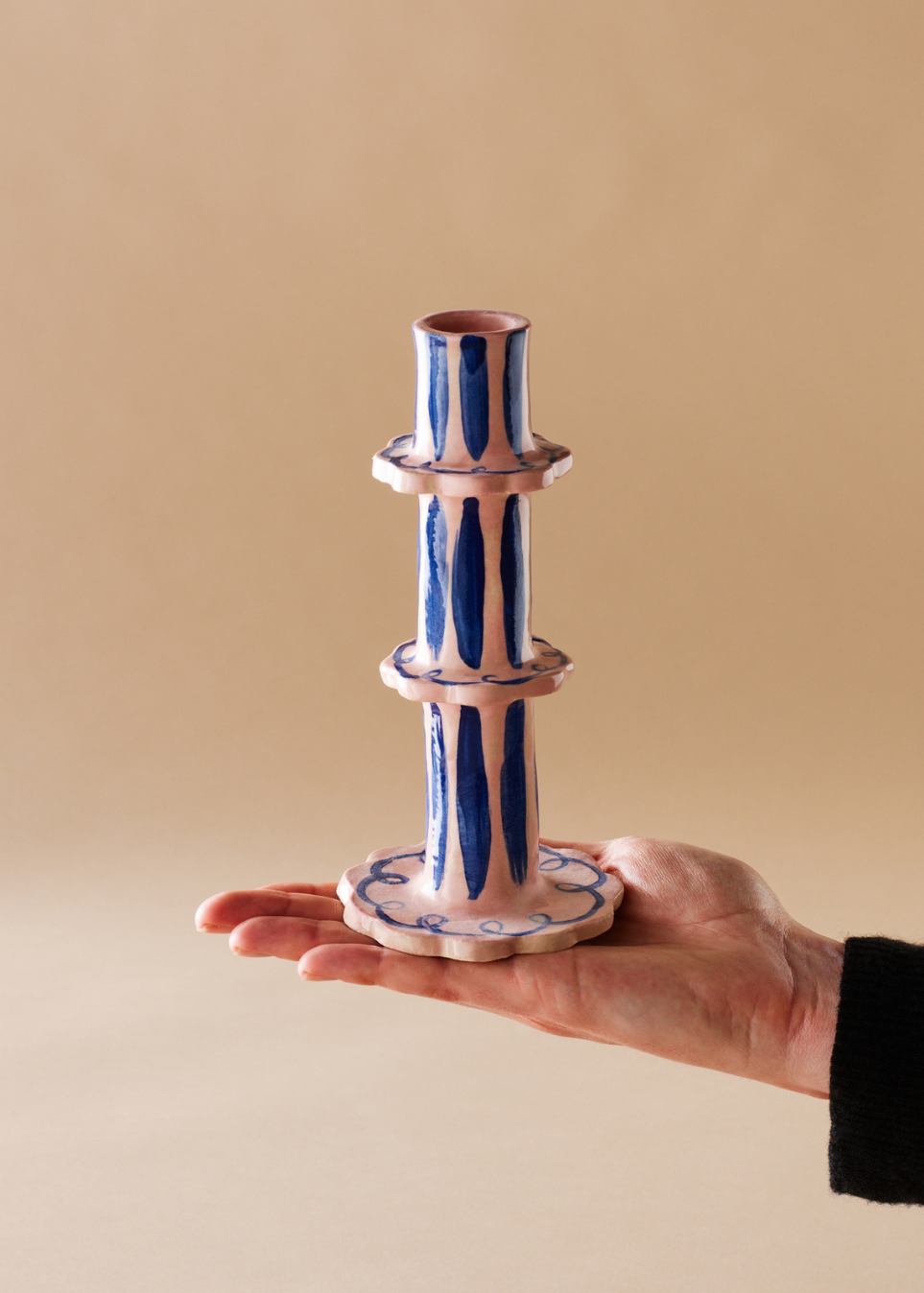 Striped Candlestick with Scalloped Edge in Blue Stripe