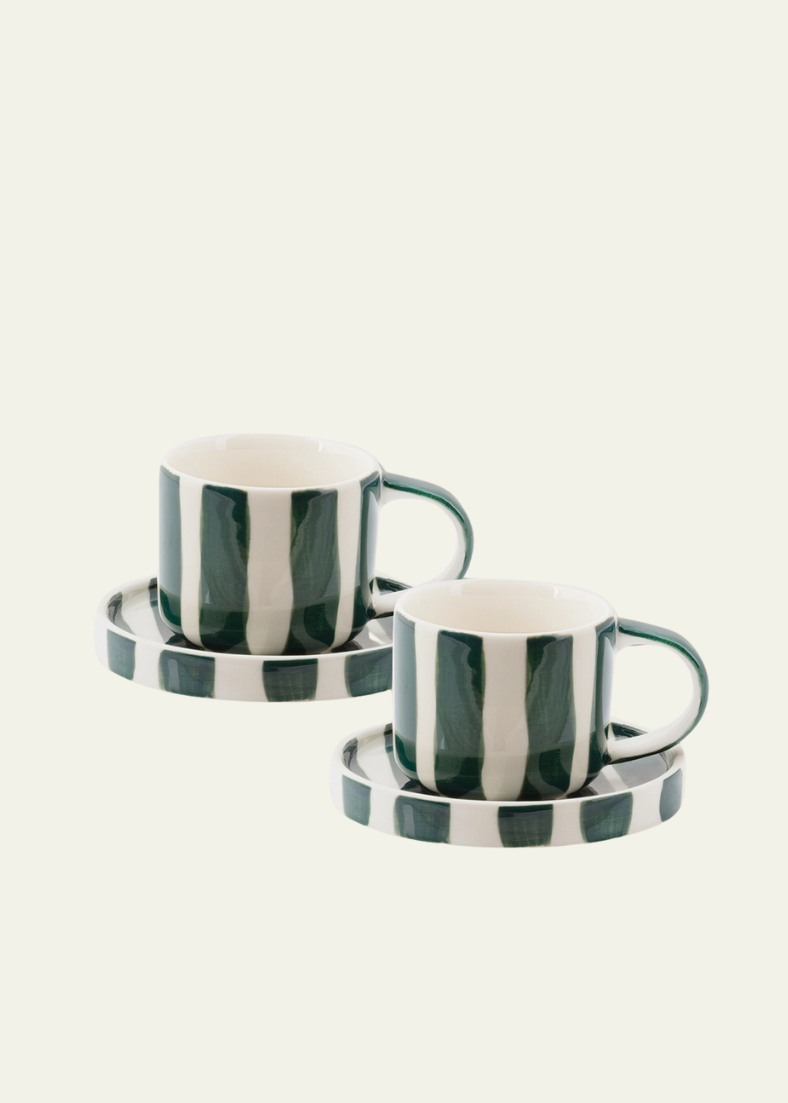 Striped Espresso Set, 4 Pieces - Forest Green