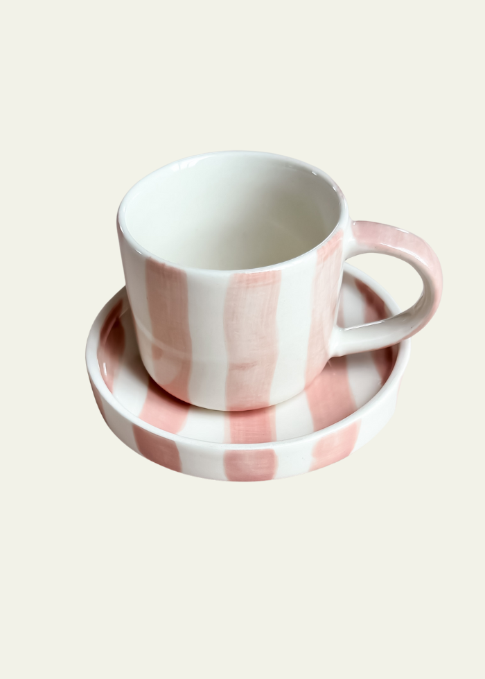 Striped Espresso Set, 4 Pieces - Rose Pink