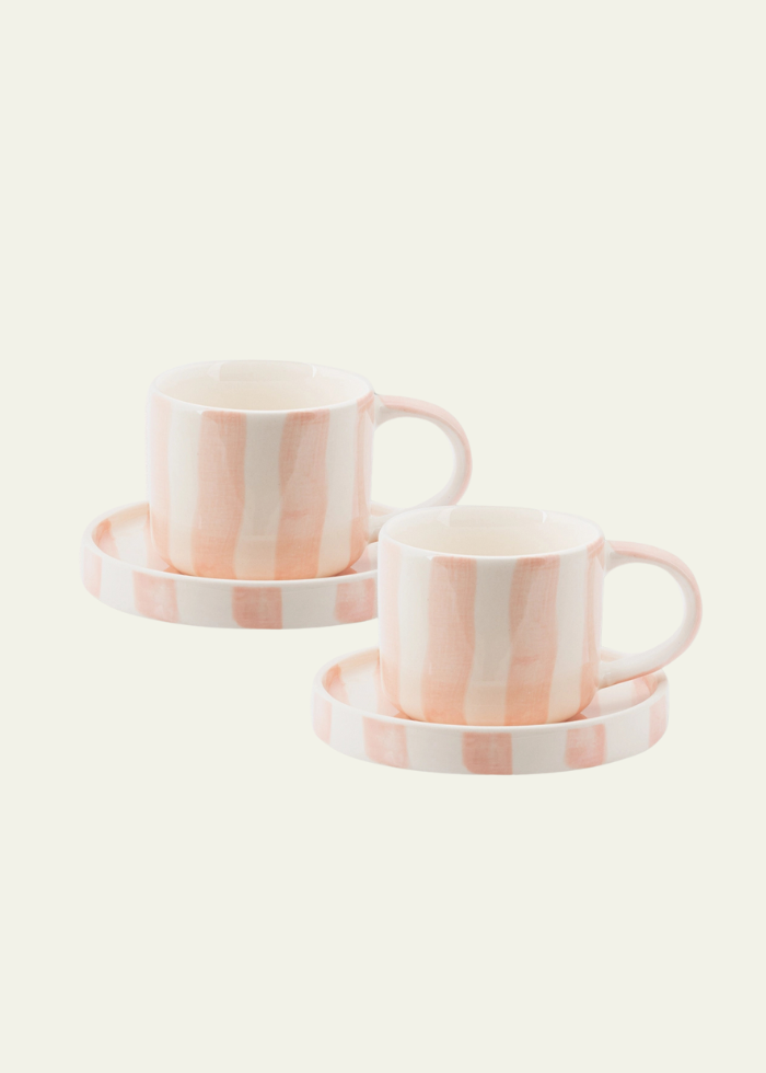 Striped Espresso Set, 4 Pieces - Rose Pink