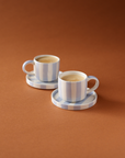 Striped Espresso Set, 4 Pieces - Light Blue