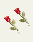 Winona Irene Red Rose Acetate Barrette Hair Clip Set
