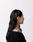 Winona Irene Red Rose Acetate Barrette Hair Clip Set
