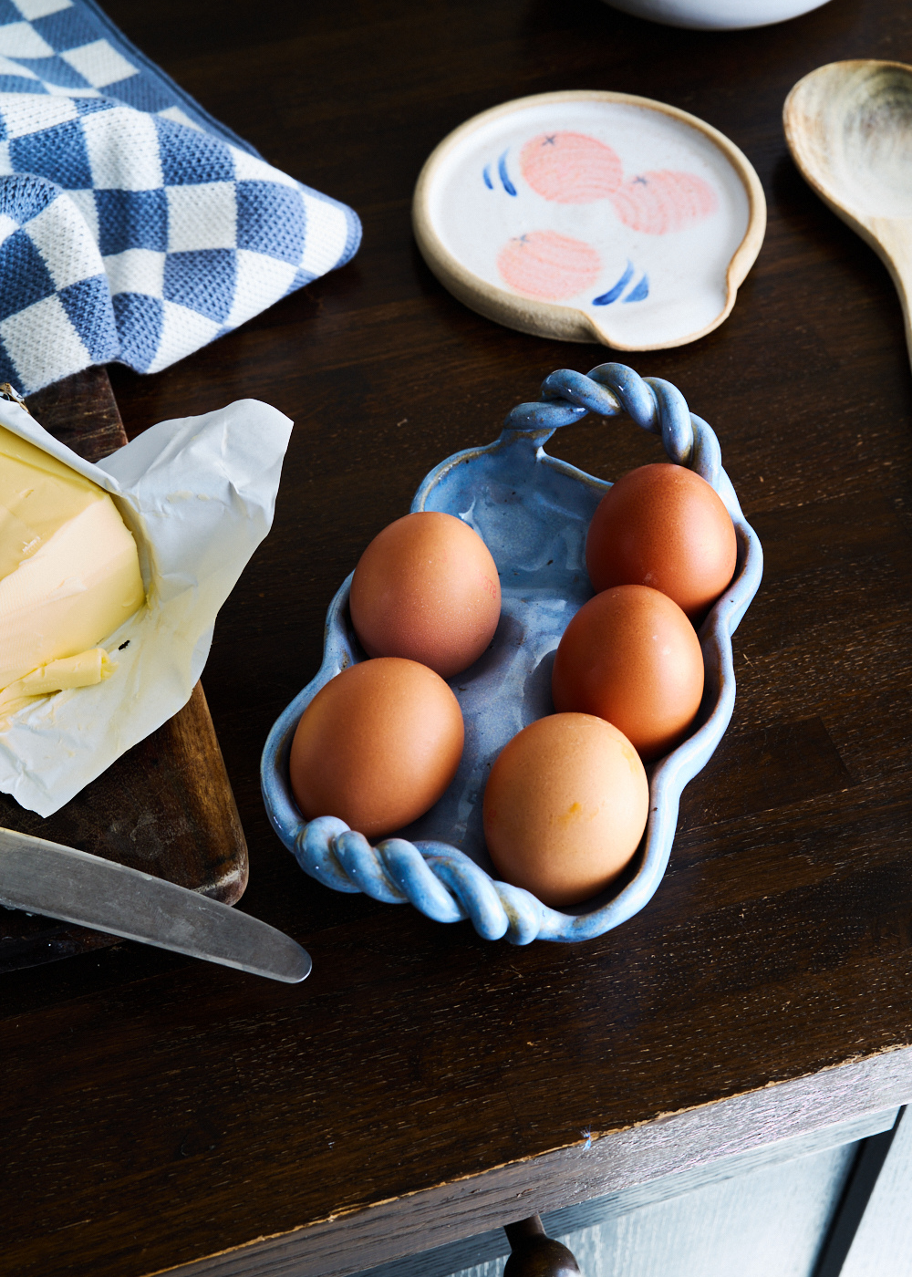 ceramic egg tray in pale blue