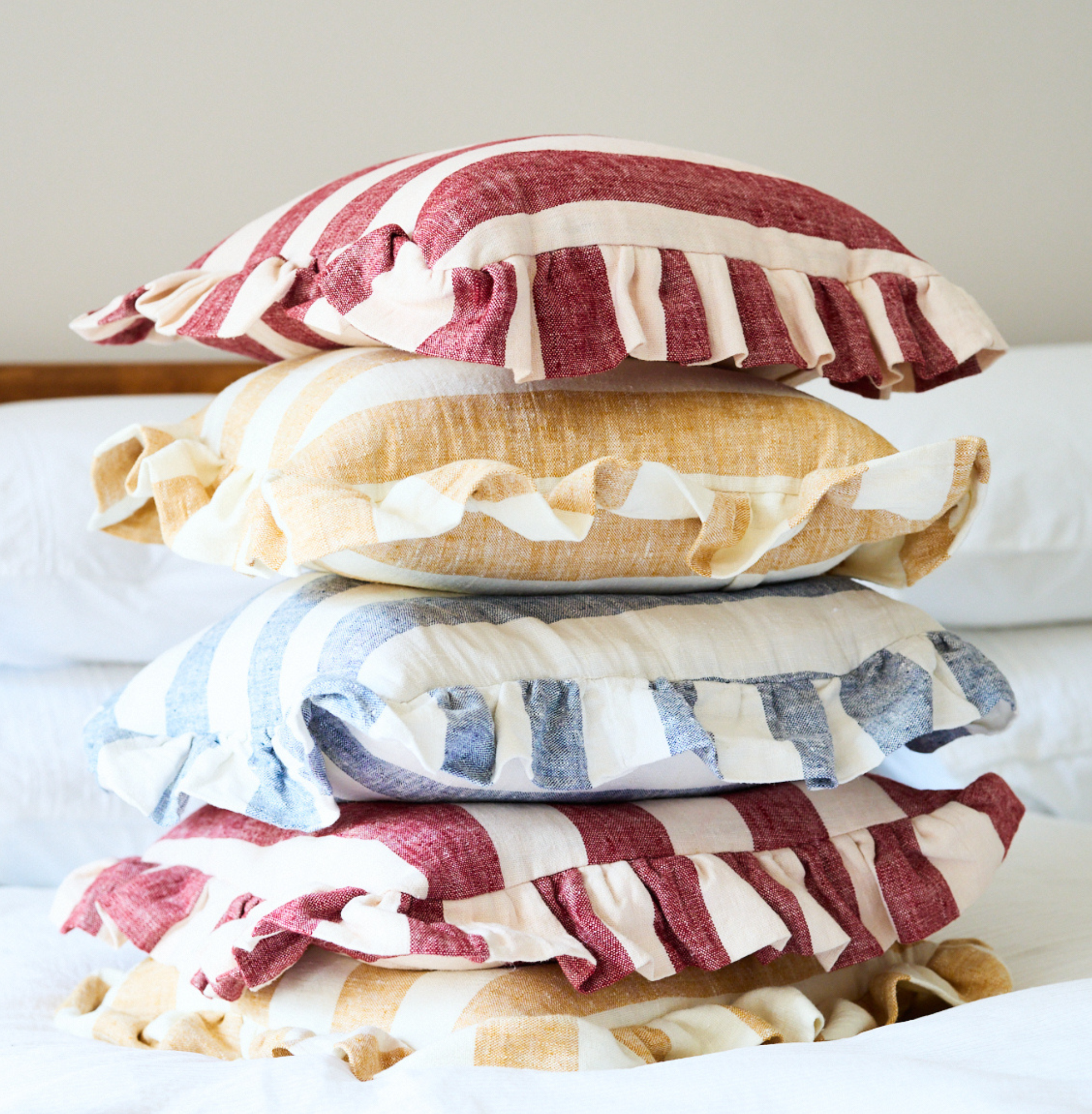 Ruffled striped cushions