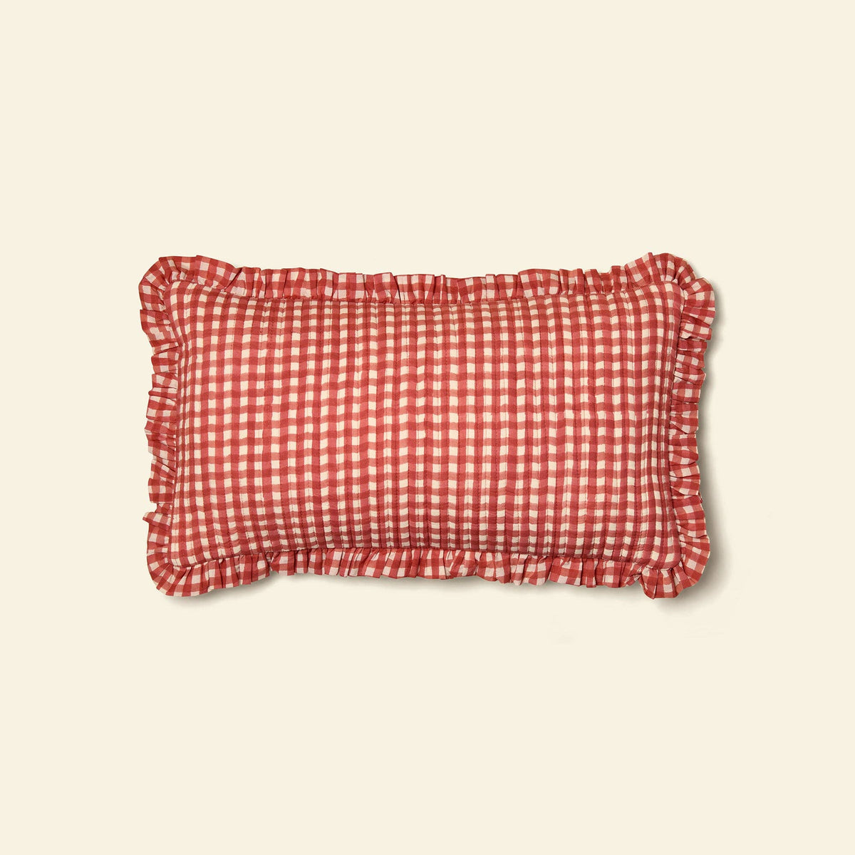 YONDER. quilted frill cushion cover, Gingham Ginger, small