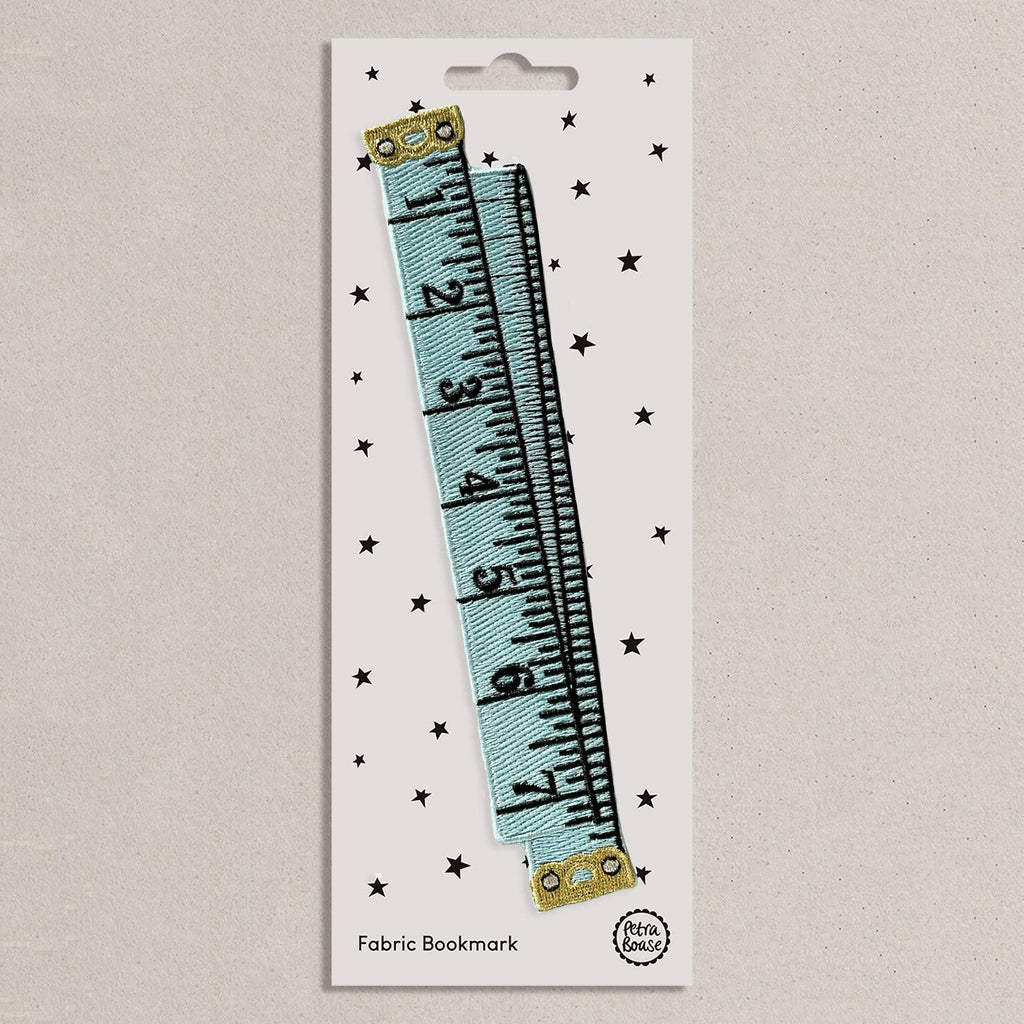 Petra Boase - Embroidered Fabric Bookmark- Blue Retro Tape Measure