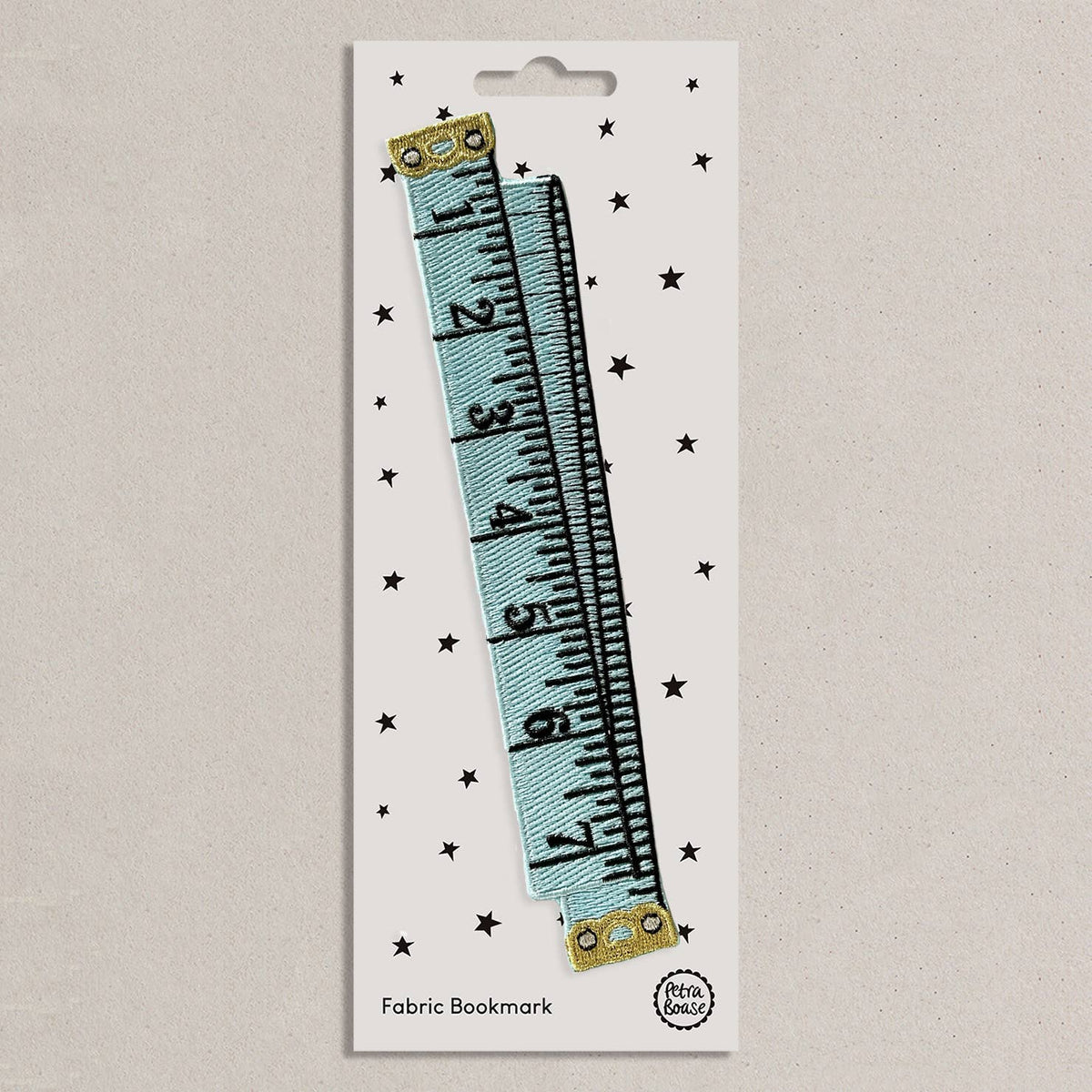 Petra Boase - Embroidered Fabric Bookmark- Blue Retro Tape Measure