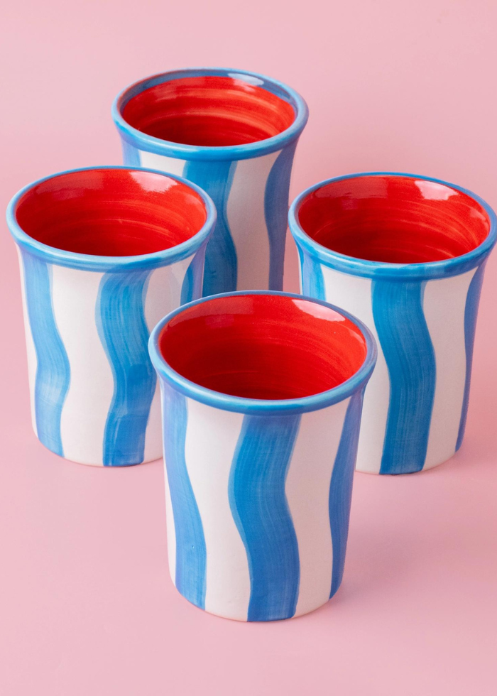 Ceramic Tumbler in Blue and White Stripes