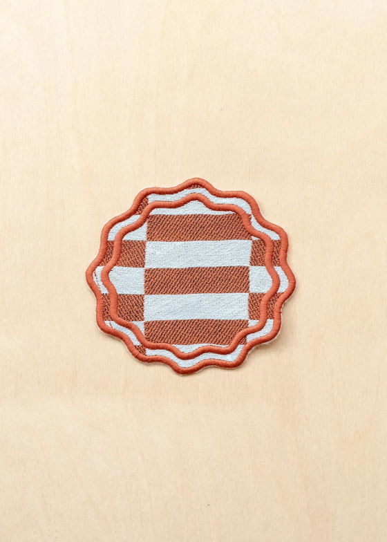 TBCo Cotton Scallop Coasters Set of 2  Rust Checkerboard
