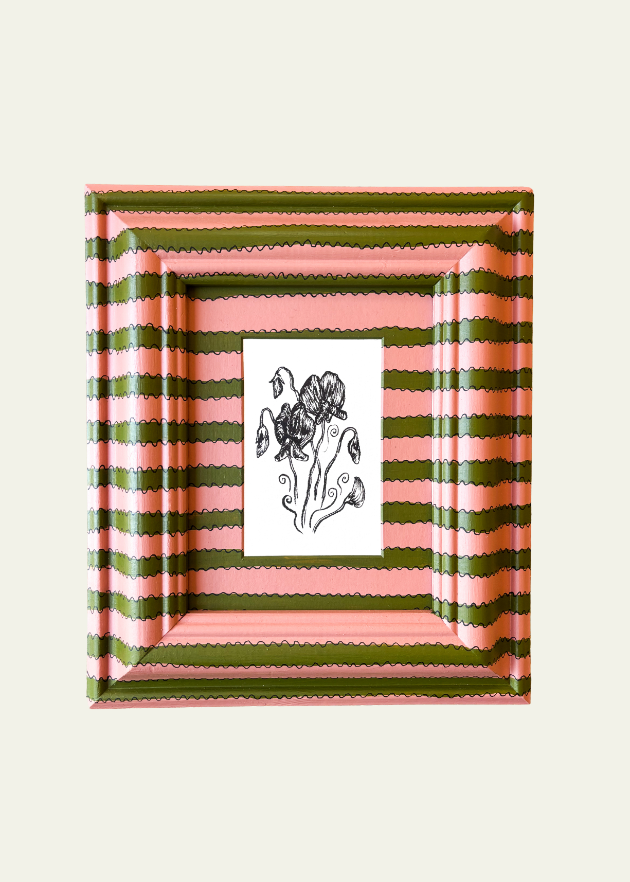 Green &amp; Pink Striped Sweetpea Original Artwork by Ley Lines