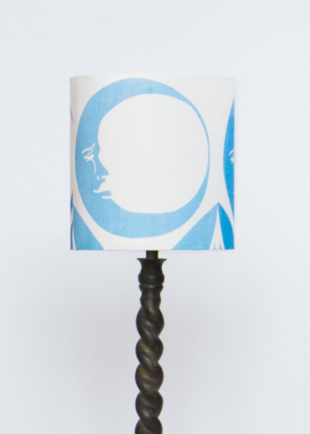 Three Moons Screen Printed Linen Lampshade — Blue