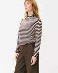Maison Anana Pius Striped Roll Neck Jumper in Chocolate Stripe