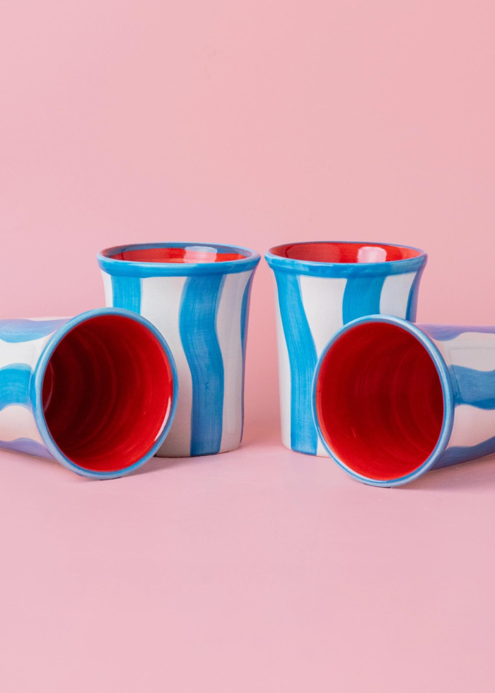 Ceramic Tumbler in Blue and White Stripes