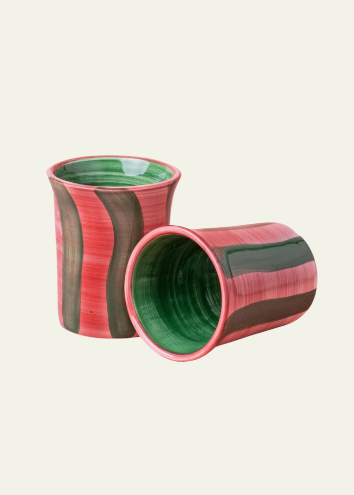 Ceramic Tumbler in Green & Pink Stripes