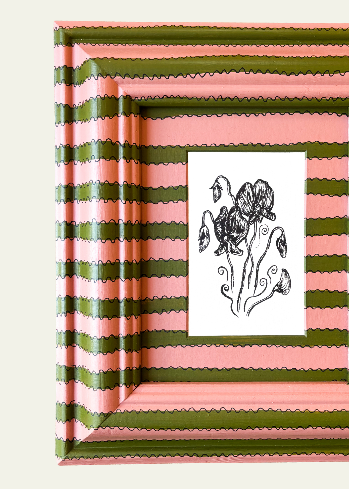 Green &amp; Pink Striped Sweetpea Original Artwork by Ley Lines