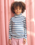 Pigeon Organics Breton Stripe Polo Neck Top in Deep Blue