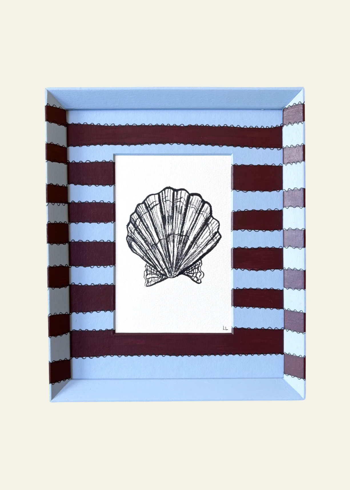 Blue &amp; Burgundy Striped Scallop Original Artwork by Ley Lines