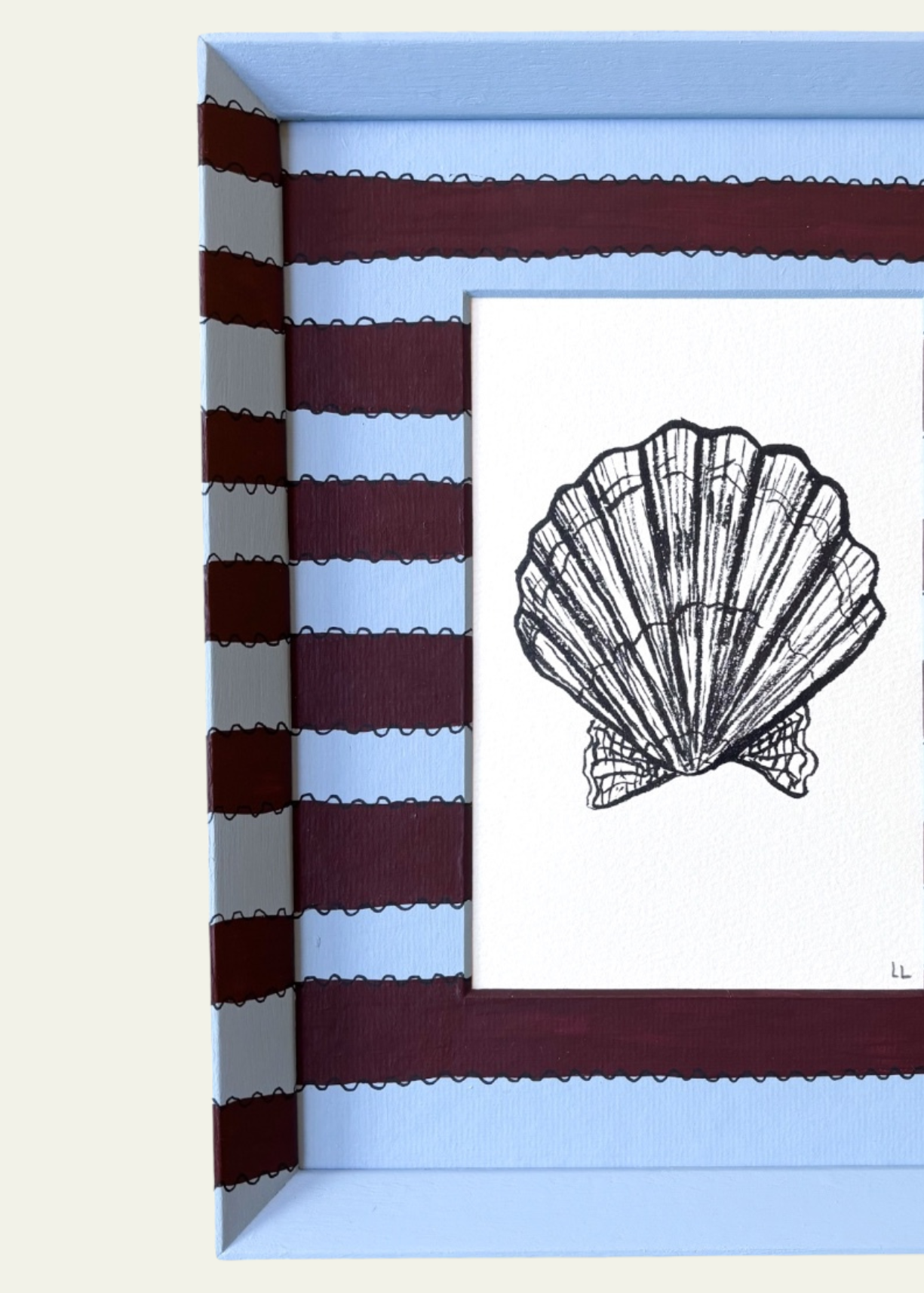 Blue &amp; Burgundy Striped Scallop Original Artwork by Ley Lines
