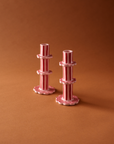 Striped Candlestick with Scalloped Edge in Red & Pink