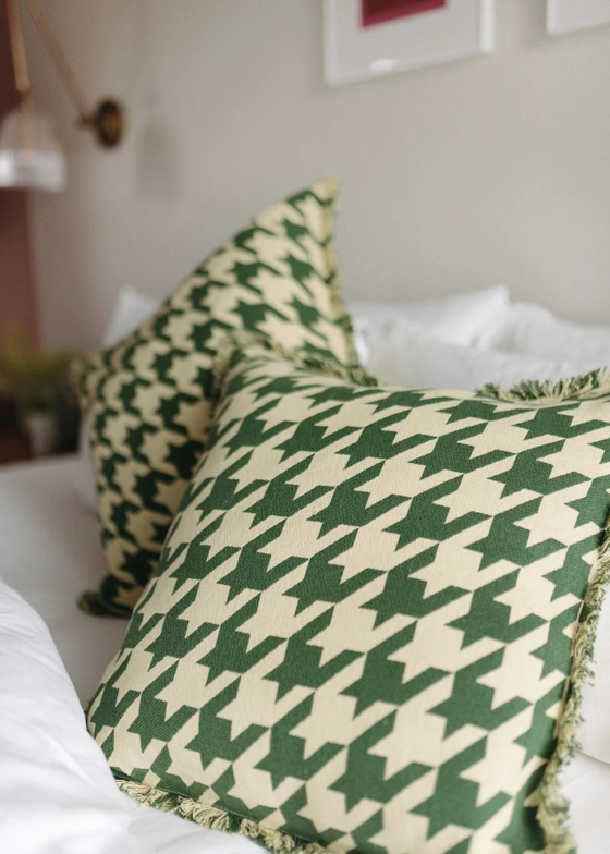 TBCo Cotton Cushion Cover in Green Houndstooth