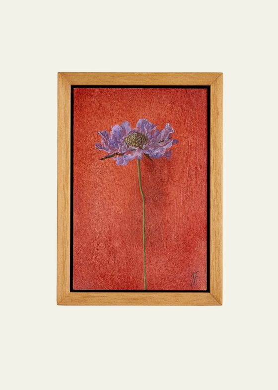 "Lilac Pincushion on Burnt Orange" Original Artwork by Jasmyn Fraser