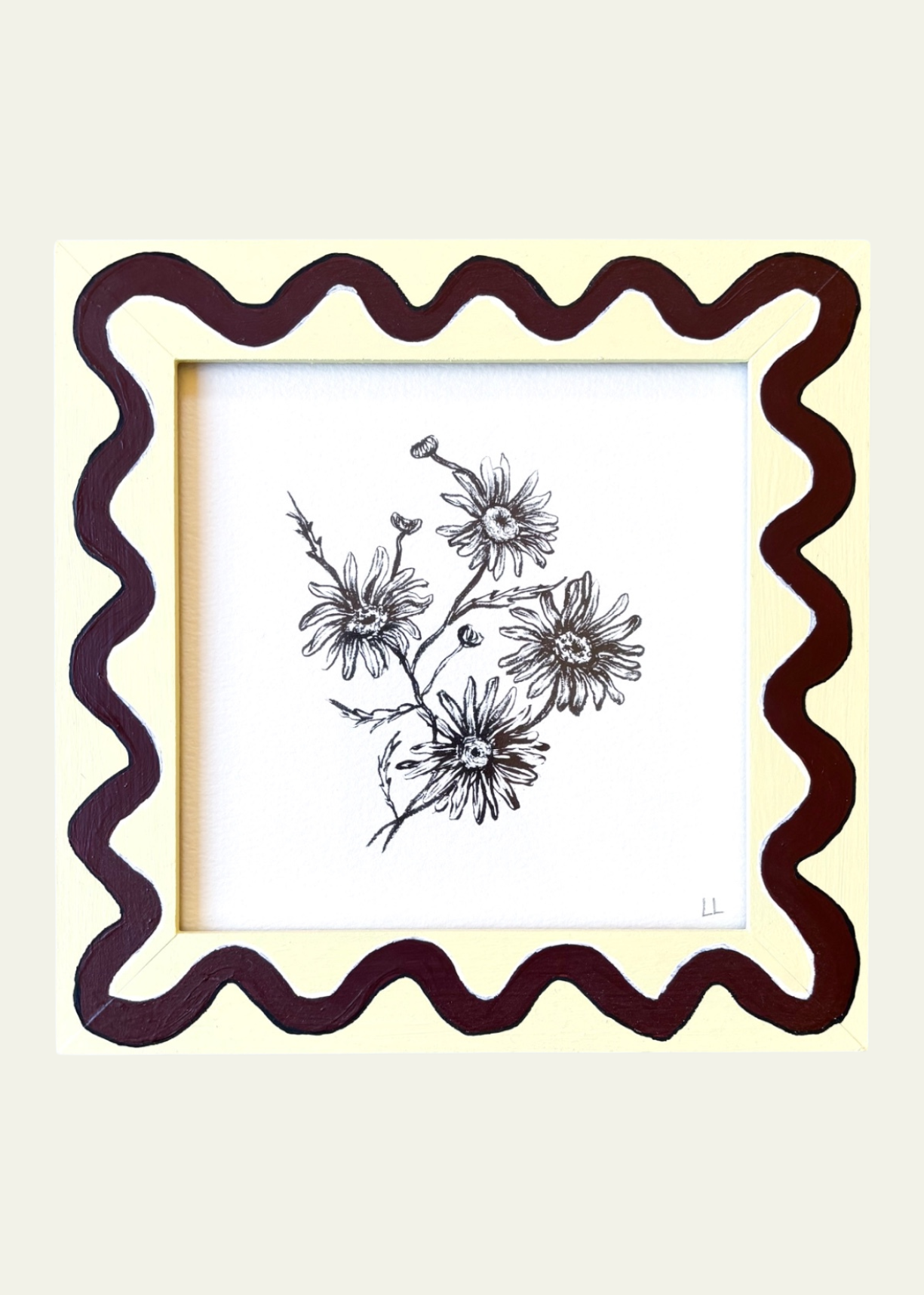Yellow &amp; Burgundy Wiggle Daisy Original Artwork by Ley Lines
