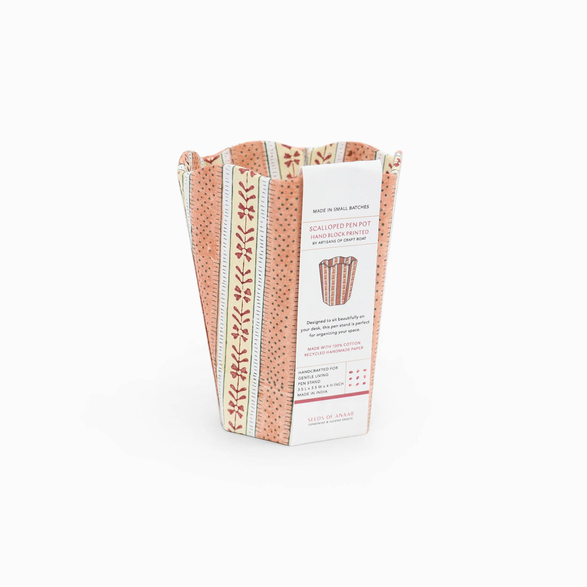 Block Printed Scalloped Pen Pot - Brick Red