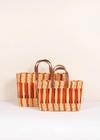 Set of 2 Decorative Reed Storage Baskets, Orange Stripe
