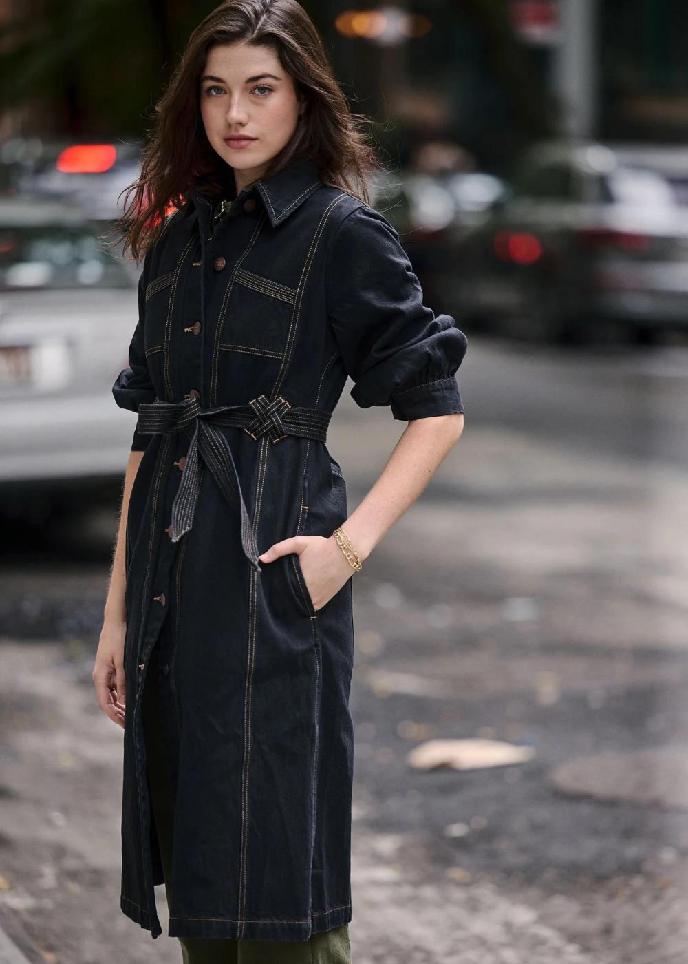 Seventy + Mochi Willow Trench Coat in Black Denim