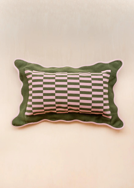 TBCo Cotton Scallop Cushion Cover  in Olive Checkerboard