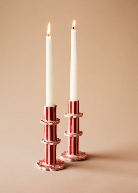 Striped Candlestick with Scalloped Edge