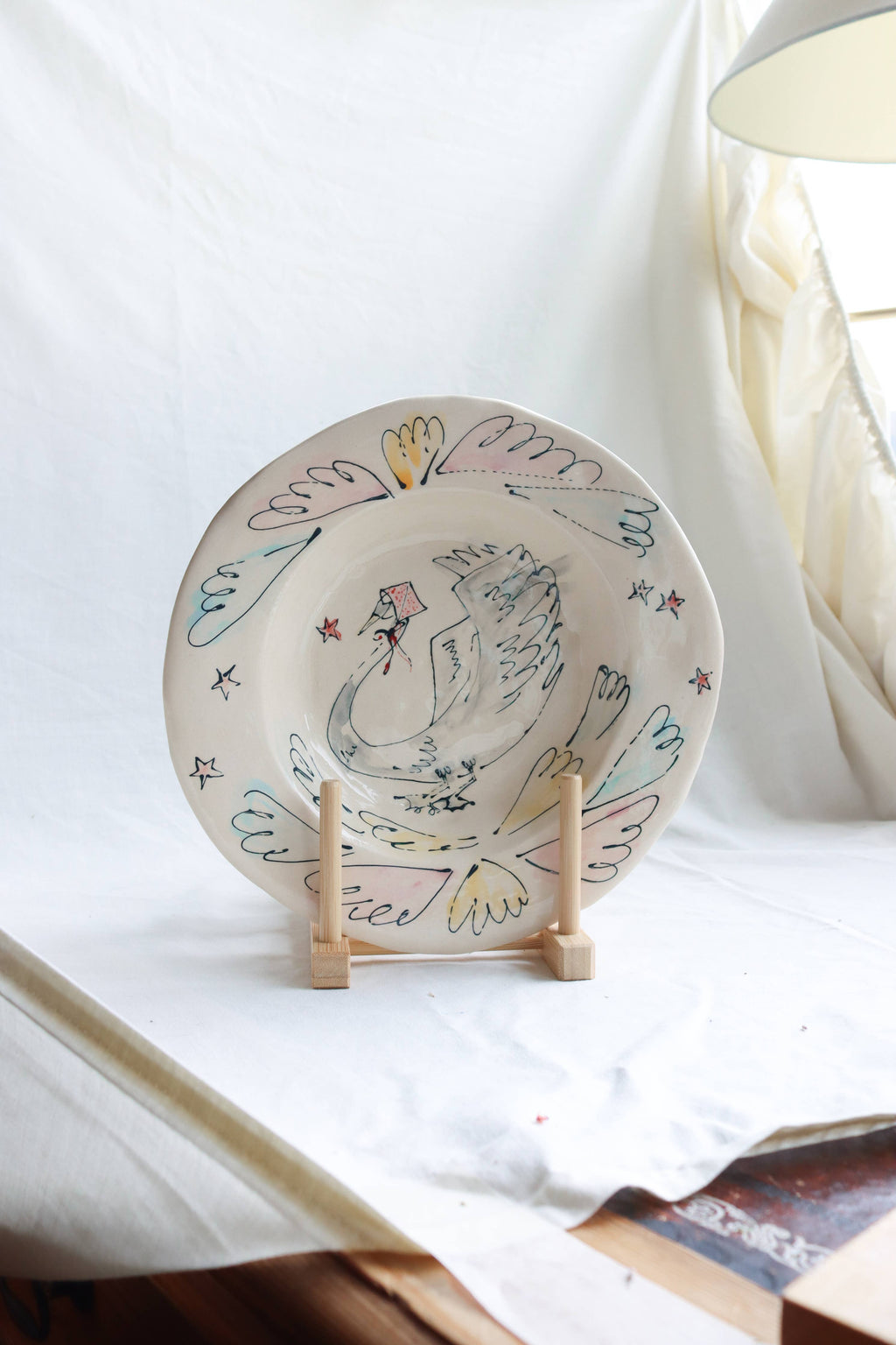 Cool Dudeles Studio - Swan in a Rain Hat Decorative Plate