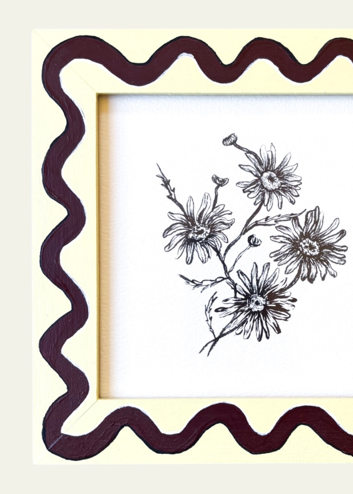 Yellow &amp; Burgundy Wiggle Daisy Original Artwork by Ley Lines