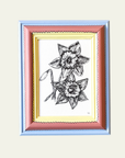Blue, Pink & Yellow Striped Daffodils Original Artwork by Ley Lines