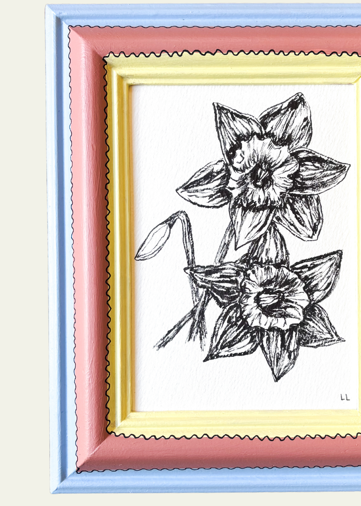 Blue, Pink &amp; Yellow Striped Daffodils Original Artwork by Ley Lines