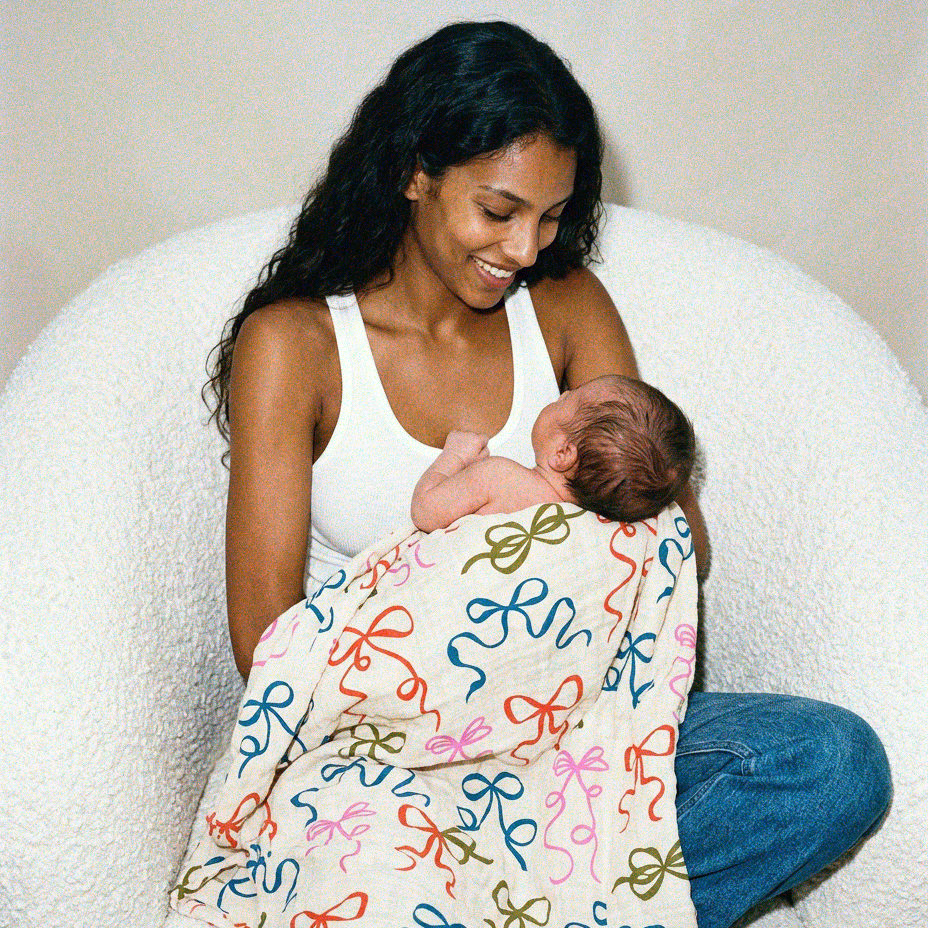 Solstice Stories - Large Organic Cotton Muslin Swaddle Blanket - Bows