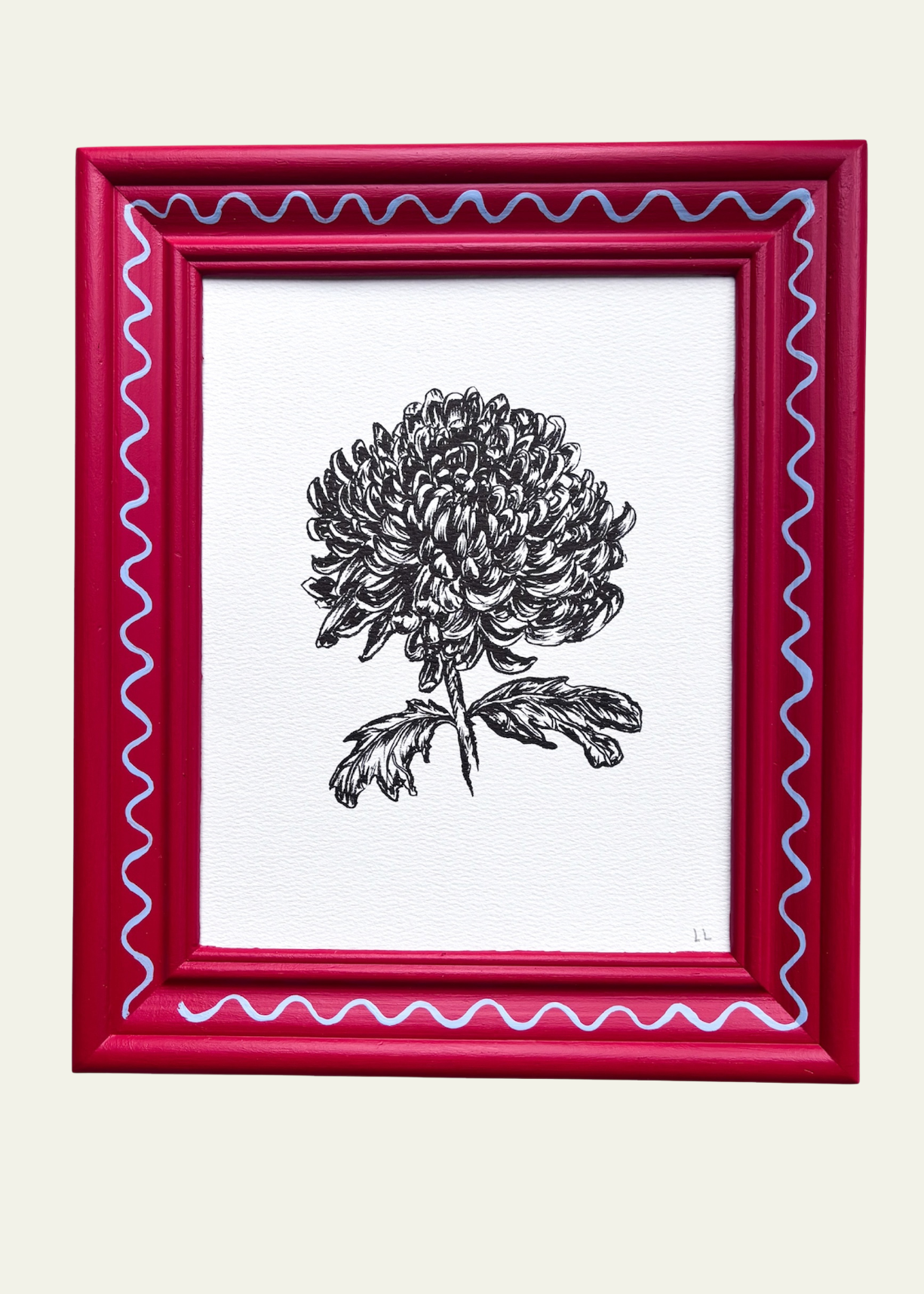 Red &amp; Blue Wiggle Chrysanthemum Original Artwork by Ley Lines