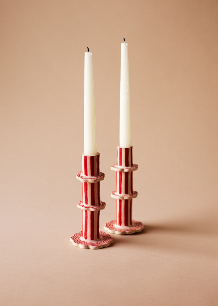 Striped Candlestick with Scalloped Edge