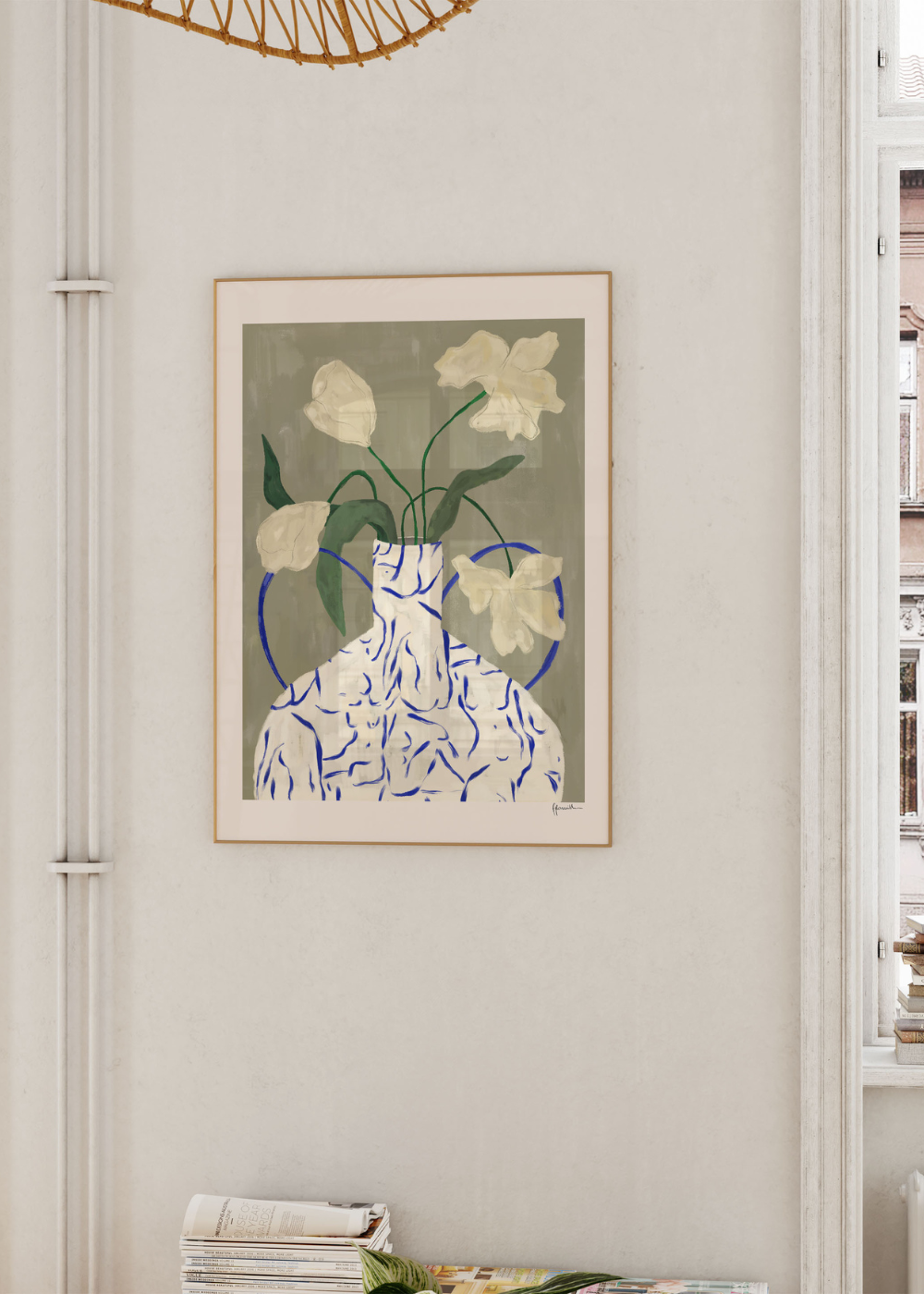 Frankie Penwill - Off White Flowers In Lady Vase Art Print